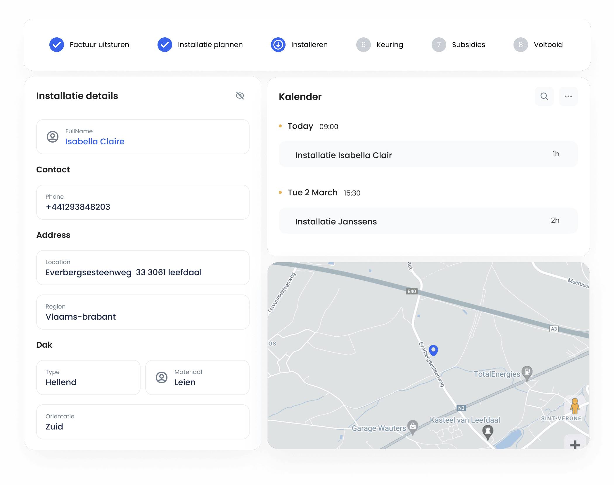 Installation workflow, calendar and map in Swiftio
